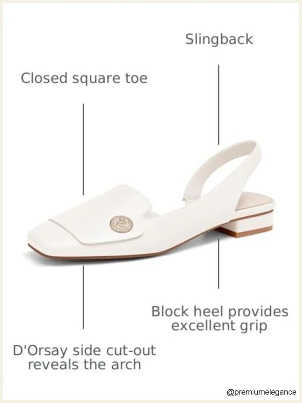 Chunky Low Heels Slingback Square Closed Toe D'Orsay Pumps Slip On Work Dress